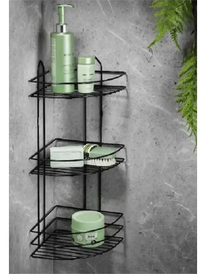 sbodurhome Köşelik Banyo 3 Raflı Siyah Metal -56574