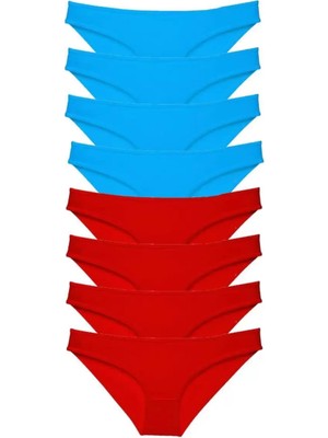 sbodurhome 8 Adet Süper Eko Set Likralı Kadın Slip Külot Kırmızı ve Mavi