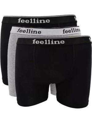sbodurhome 3 Adet Feelline Siyah ve Gri Pamuklu Doğal Likralı Erkek Boxer