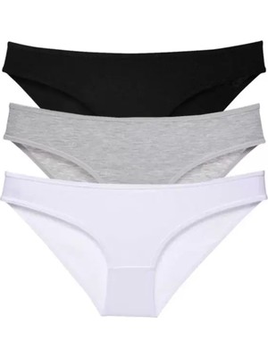 sbodurhome 3 Adet Süper Eko Set Likralı Kadın Slip Külot Siyah Gri Beyaz