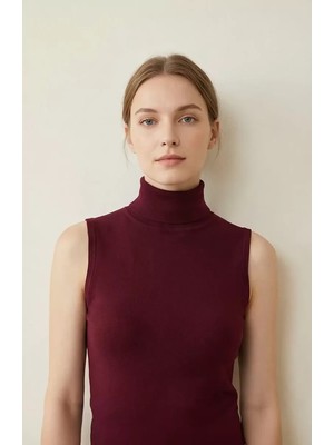 Lux Store Kadın Bordo Kolsuz Balıkçı Yaka Bluz