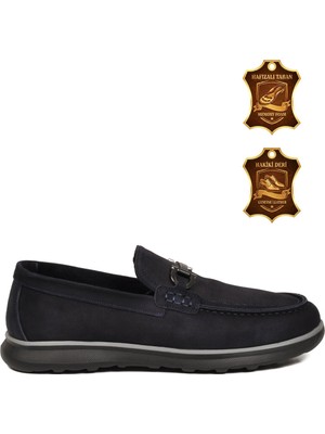Voyager Lacivert Nubuk Hakiki Deri Hafızalı Rahat Tabanlı Şık Erkek Casual Ayakkabı Loafer Sensitive M762 M