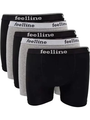 sbodurhome 5 Adet Feelline Siyah ve Gri Pamuklu Doğal Likralı Erkek Boxer