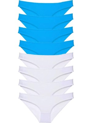 sbodurhome 8 Adet Süper Eko Set Likralı Kadın Slip Külot Beyaz ve Mavi