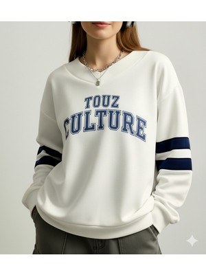 Touz Moda Touz Culture Baskılı V Yaka Oversize Sweatshirt