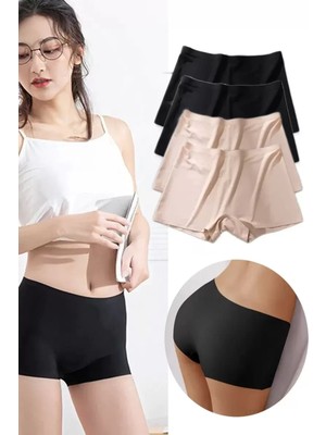 sbodurhome 4 Adet Kadın Dikişsiz Görünmez Iz Yapmaz Mini Şort Boxer Siyah Ten