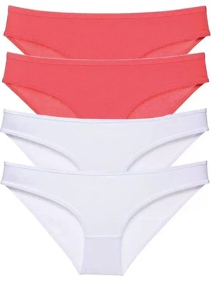 sbodurhome 4 Adet Eko Set Likralı Kadın Slip Külot Fuşya Beyaz