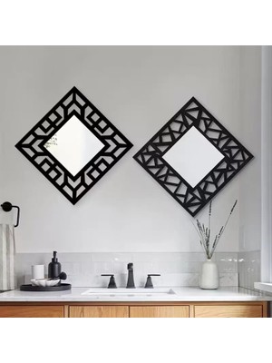 sbodurhome  2'li Set Kırılmaz Pleksi Dekoratif Duvar Aynası - 22.5X22.5 cm Geometrik Çerçeveli 1. Sınıf