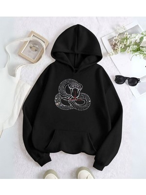 Touz Moda Snake Web Taş Işleme Detail Baskılı Kapşonlu Sweatshirt