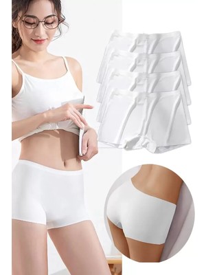 sbodurhome 4 Adet Kadın Dikişsiz Görünmez Iz Yapmaz Mini Şort Boxer Beyaz