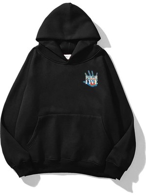 Touz Moda High Five Siyah Kapşonlu Sweatshirt