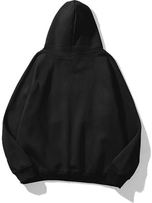 Touz Moda Astral Energy Baskılı Siyah Kapşonlu Sweatshirt