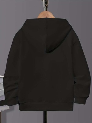 Touz Moda Sırt Baskılı Cute Duck Siyah Kapşonlu Sweatshirt