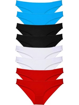 sbodurhome 8 Adet Süper Eko Set Likralı Kadın Slip Külot Siyah Kırmızı Beyaz Mavi