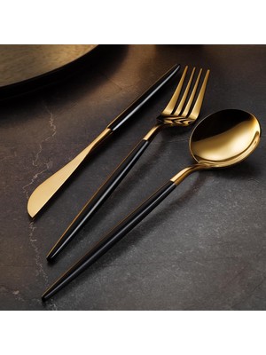 Belirtilmemiş Aryildiz Aryıldız Versay Black Gold 6 Kişilik 36 Parça Çatal Kaşık Takımı