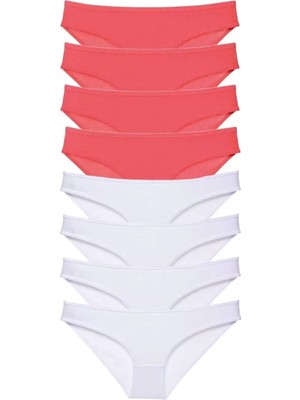 sbodurhome 8 Adet Eko Set Likralı Kadın Slip Külot Fuşya Beyaz