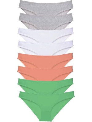 sbodurhome 8 Adet Süper Eko Set Likralı Kadın Slip Külot Gri Beyaz Pudra Yeşil