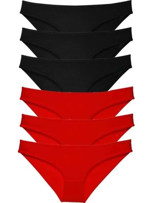 sbodurhome 6 Adet Süper Eko Set Likralı Kadın Slip Külot Siyah Kırmızı