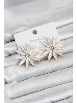 sbodurhome  Beyaz Renk Kristal Taşlı Lotus Model Kadın Küpe