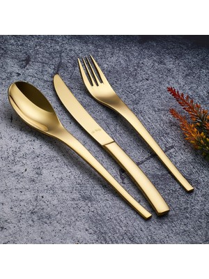 Belirtilmemiş Aryıldız Jazz Pvd Gold 84 Parça 12 Kişilik Çatal Kaşık Takımı