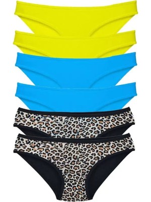 sbodurhome 6 Adet Likralı Kadın Slip Külot Leopar Sarı Mavi