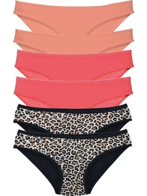 sbodurhome 6 Adet Likralı Kadın Slip Külot Leopar Pudra Fuşya