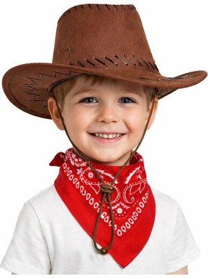sbodurhome Çocuk Kovboy Şapka Kahverengi  Kırmızı Bandana Seti