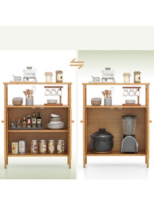 sbodurhome Çok Amaçlı Dolap Ahşap Bambu Organizer Raflı 66X33X85CM