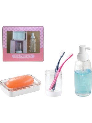 Belirtilmemiş Bosphorus 14010-3 Hediye Kutulu 3'lü Banyo Set Şeffaf Cam Model