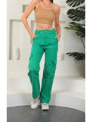 Touz Moda Y2K Benetton Yeşili Kargo Pantolon Yandan Cepli