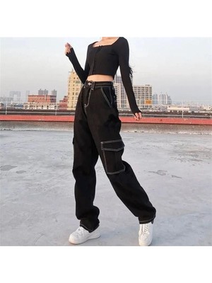 Touz Moda Moda Ters Dikiş Siyah Kargo Pantolon
