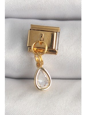 Eco Lounge 316L Çelik Gold Renk Sallantı Damla Zirkon Taşlı Nomination Charm