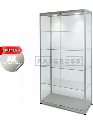 Camlı Vitrin Dolabı 30X70X180 cm – Spot Aydınlatmalı Kilitli Cam Gümüşlük ve Koleksiyon Sergileme Dolabı