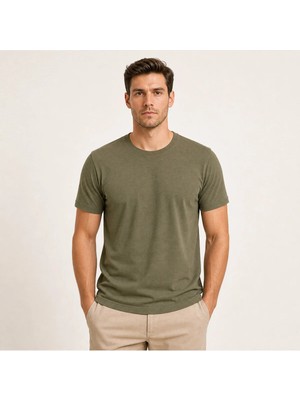 İncili Tekstil Lux Erkek Bisiklet Yaka T-Shirt Haki
