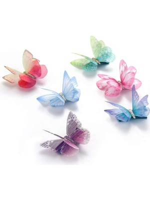 Belirtilmemiş 6 Adet/paket 3D Renkli Organza Saç Klipsi - Şifon Peri Kanatları - Kurdele Sarılı Klipsler