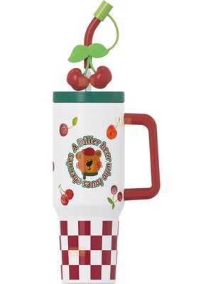 Belirtilmemiş Vagonlife 1200ML Sevimli Hayvanlar Tumbler Pipetli/pipetsiz Kulplu Paslanmaz Çelik Termos (Diller B