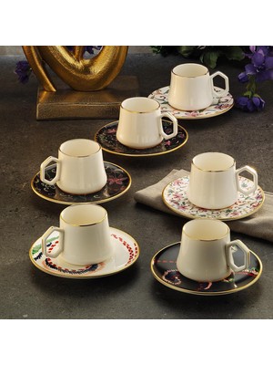 Belirtilmemiş Sandro Moreno 1453 Desen Yağmuru Geometrik Gold 12 Parça 6 Kişilik Parça Kahve Fincan Takımı 90 ml