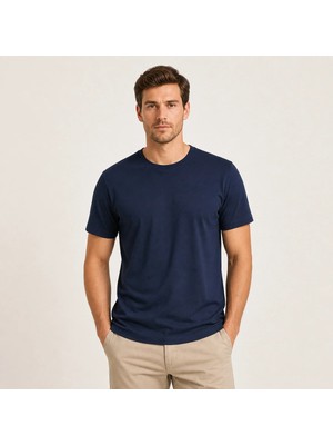 İncili Tekstil Lux Erkek Bisiklet Yaka T-Shirt Lacivert