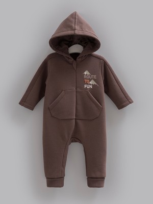 Caramell Erkek Bebek Tulumu 2 Iplik Kapüşonlu Fermuarlı Cepli Tulum