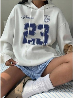 Touz Moda 23 Beyaz Kapşonlu Sweatshirt Hoodie