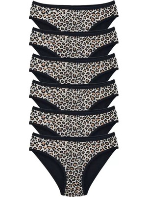 sbodurhome 6 Adet Leopar Desenli Likralı Yumuşak Dokulu Kadın Slip Külot