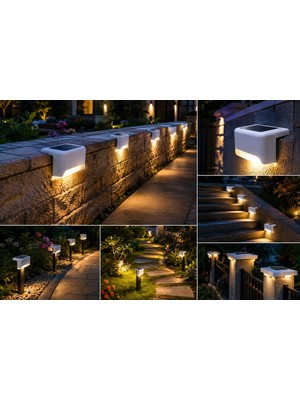Kesene 2 Adet Köşebent Solar LED Bahçe Duvar Aydınlatma Lambası Güneş Enerjili Merdiven Yol Lambası Beyaz