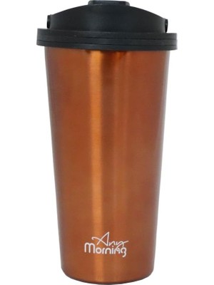Belirtilmemiş Any Morning 500 ml Paslanmaz Çelik Termos Mug, Çift Katmanlı, Sızdırmaz Kapak, Bakır Rengi SI231902