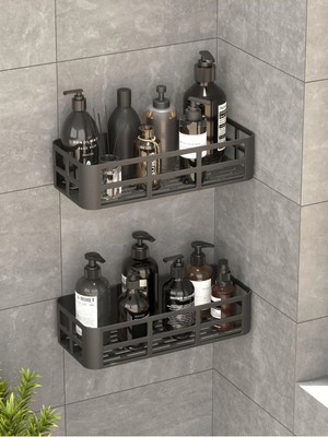 Eco Lounge Banyo Duş Rafı 2'li Yapışkanlı ve Deliksiz Duş Organizer Suya Dayanıklı Siyah Raf