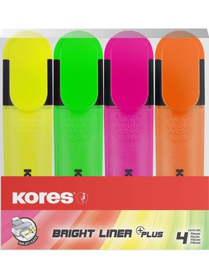 Belirtilmemiş Kores TM36140 Işaret Kalemlerine 4'lü Set Bright Liner, Sarı/yeşil/turuncu/pembe