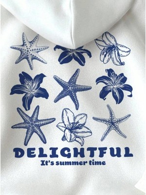 Touz Moda Delightful Baskılı Beyaz Kapşonlu Sweatshirt Hoodie