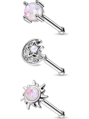 Belirtilmemiş Meiighting Burun Halkaları 20G Ay Burun Çıtçıt Paslanmaz Çelik 316L Güneş Burun Piercing Takı L Şek