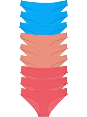 sbodurhome 9 Adet Süper Eko Set Likralı Kadın Slip Külot Pudra Fuşya Mavi