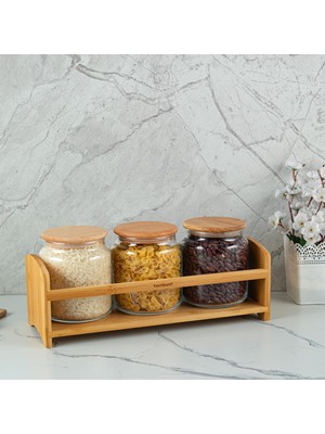 Belirtilmemiş Bambum Bench Plus Standlı Baharat Takımı 4 Parça Cam Kavanoz Bambu Stand 1080ML
