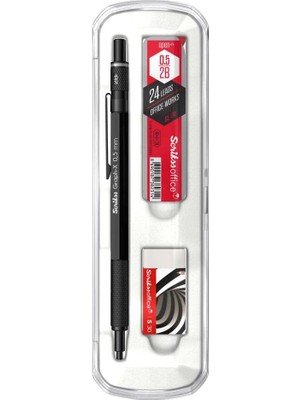 Belirtilmemiş Scrikss Office Graphx 3'lü Set Mekanik Kurşun Kalem Silgi Min Mat Siyah 0.5 mm